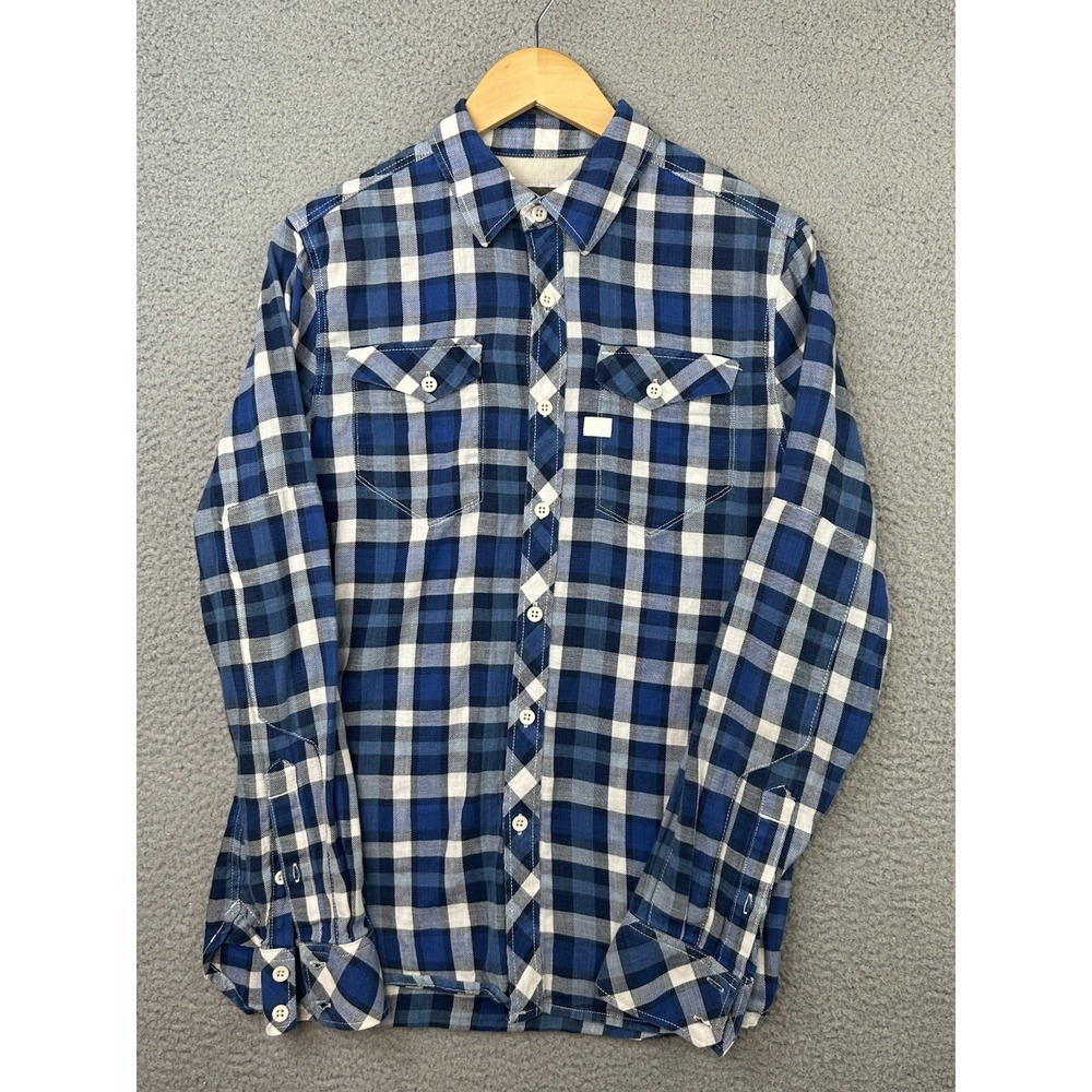 G-Star Raw Tacoma Mens Plaid Flannel Shirt Size Medium L/S Blue White Check